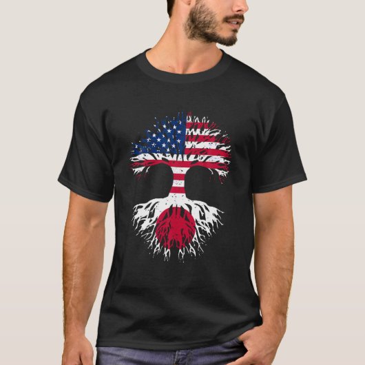 Japanse Roots Amerikaanse Grown Tree USA Vlag Grap T-shirt (Voorkant)