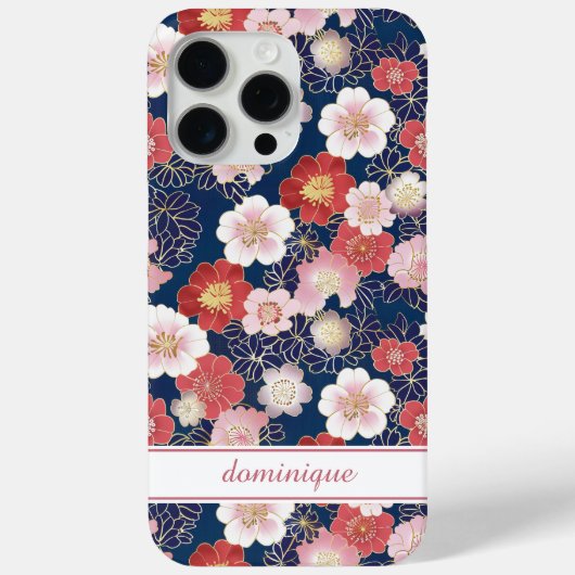 Japanse Roze Bloemmotief met Monogram Case-Mate iPhone Case (Achterkant)