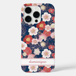 Japanse Roze Bloemmotief met Monogram iPhone 16 Pro Hoesje