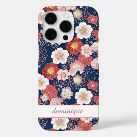 Japanse Roze Bloemmotief met Monogram Case-Mate iPhone Case (Achterkant)