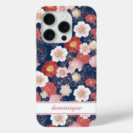 Japanse Roze Bloempatroon met Monogram iPhone 15 Pro Case