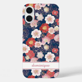 Japanse Roze Bloempatroon met Monogram iPhone 16 Plus Hoesje