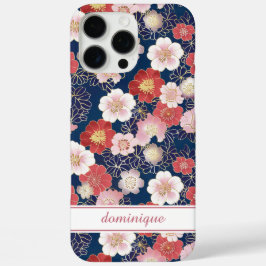 Japanse Roze Bloempatroon met Monogram iPhone 16 Pro Max Hoesje