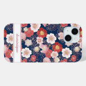 Japanse Roze Bloempatroon met Monogram Case-Mate iPhone Case (Achterkant (horizontaal))