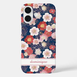 Japanse Roze Bloempatroon met Monogram iPhone 16 Hoesje