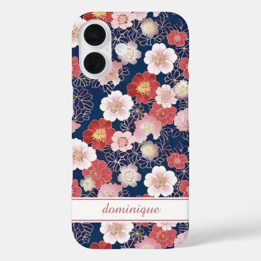 Japanse Roze Bloempatroon met Monogram Case-Mate iPhone Case (Achterkant)