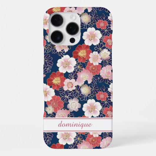 Japanse Roze Bloempatroon met Monogram iPhone Hoesje (Achterkant)