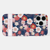 Japanse Roze Bloempatroon met Monogram iPhone Hoesje (Achterkant horizontaal)