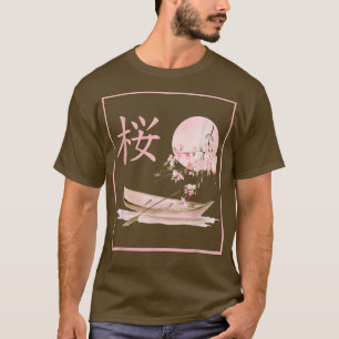 Japanse roze kerry bloesem met Boat Sakura Kanj T-shirt
