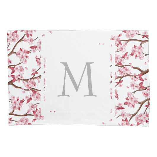 Japanse Roze Kersenbloesems - Monogrammed Kussensloop (Voorkant)