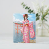 Japanse roze kimono briefkaart (Staand voorkant)