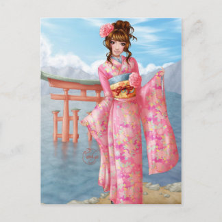 Japanse roze kimono briefkaart
