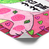 Japanse roze Lucky Cat Maneki Neko Folk Art Poster (Hoek)