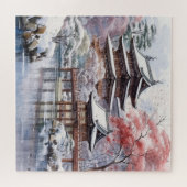 Japanse roze Sakura architectuur Legpuzzel (Horizontaal)