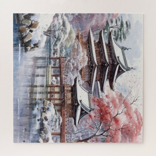 Japanse roze Sakura architectuur Legpuzzel (Horizontaal)