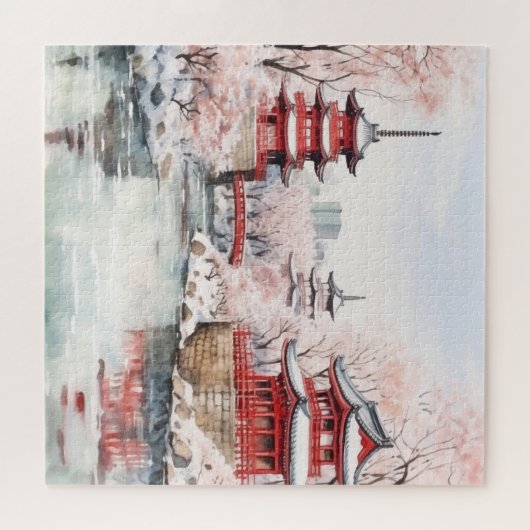 Japanse roze Sakura architectuur Legpuzzel (Horizontaal)