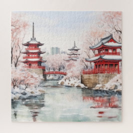 Japanse roze Sakura architectuur Legpuzzel