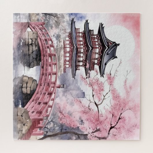 Japanse roze Sakura architectuur Legpuzzel (Horizontaal)