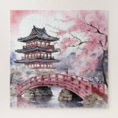 Japanse roze Sakura architectuur Legpuzzel (Verticaal)