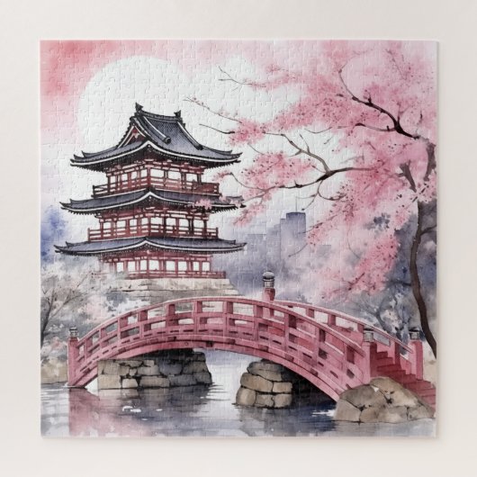 Japanse roze Sakura architectuur Legpuzzel (Verticaal)