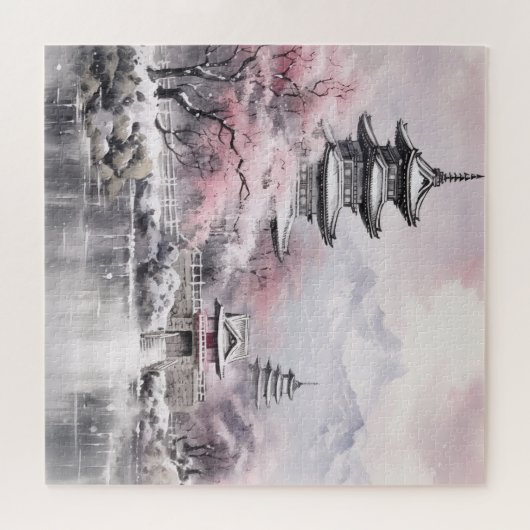 Japanse roze Sakura architectuur Legpuzzel (Horizontaal)