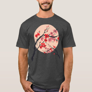 Japanse roze Sakura Red Cherry Blossom Flower Moo T-shirt