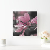 Japanse roze Saucer Magnolia Vierkante Klok (Huis)