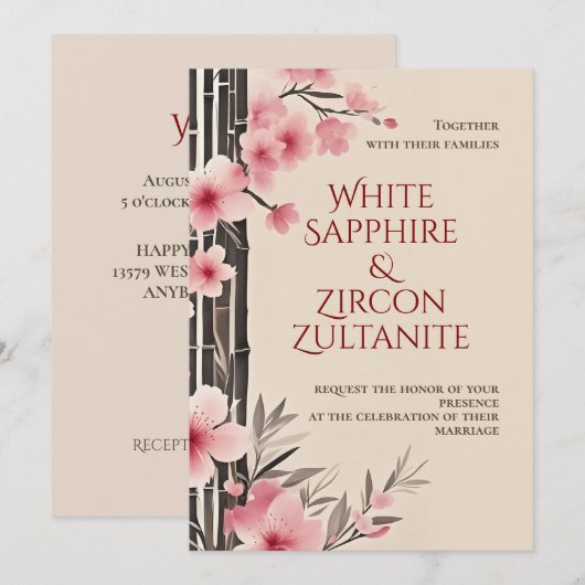 Japanse Sakura Bamboo bruiloft uitnodiging (Voorkant / Achterkant)