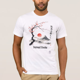 Japanse Sakura Berg Aquarel Kunstwerk T-shirt
