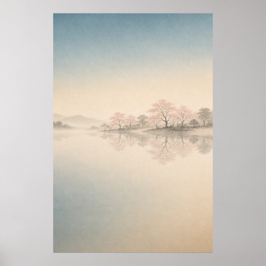 Japanse Sakura Berg Japandi Muur Kunst Poster (Voorkant)