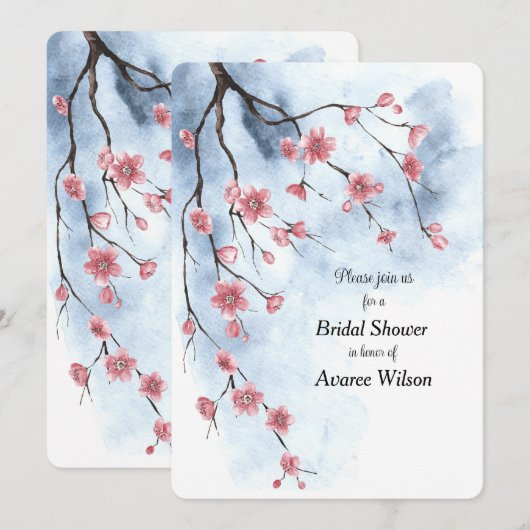 Japanse Sakura Bloesems Branch Blauwe lucht Aankondiging (Voorkant / Achterkant)