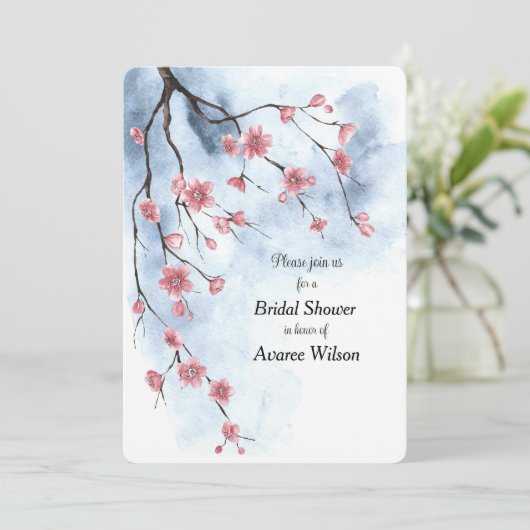 Japanse Sakura Bloesems Branch Blauwe lucht Aankondiging (Staand voorkant)