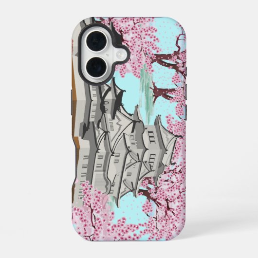 Japanse Sakura Castle Art – Cherry Blossom Spring iPhone 16 Hoesje (Achterkant)
