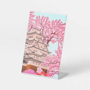 Japanse Sakura Castle Art – Cherry Blossom Spring Reclamebord Met Voetstuk