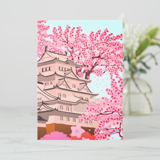 Japanse Sakura Castle Art – Cherry Blossom Spring Save The Date (Staand voorkant)