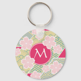 Japanse Sakura Cherry Blossom Geometric Patronen Sleutelhanger