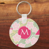 Japanse Sakura Cherry Blossom Geometric Patronen Sleutelhanger (Voorkant)