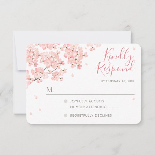 Japanse Sakura Cherry Blossom Wedding RSVP-kaarten Kaart (Voorkant)