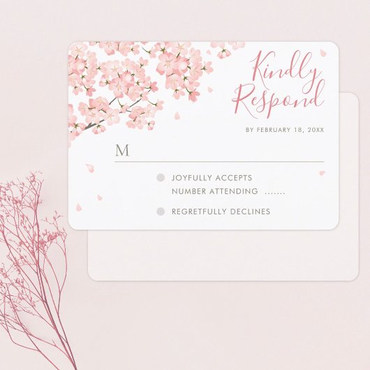 Japanse Sakura Cherry Blossom Wedding RSVP-kaarten Kaart