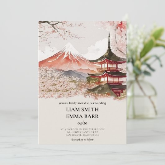 Japanse Sakura Cherry Blossom Wedding Uitnodiging (Staand voorkant)