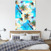 Japanse Sakura Cherry Tree Flowers in Aqua Blue Canvas Afdruk (Insitu (Slaapkamer))