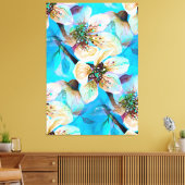 Japanse Sakura Cherry Tree Flowers in Aqua Blue Canvas Afdruk (Insitu (Woonkamer))