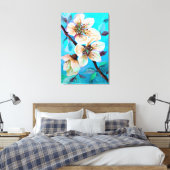 Japanse Sakura Cherry Tree Flowers in Aqua Blue Canvas Afdruk (Insitu (Slaapkamer))