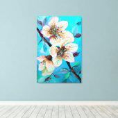 Japanse Sakura Cherry Tree Flowers in Aqua Blue Canvas Afdruk (Insitu (Houten vloer))