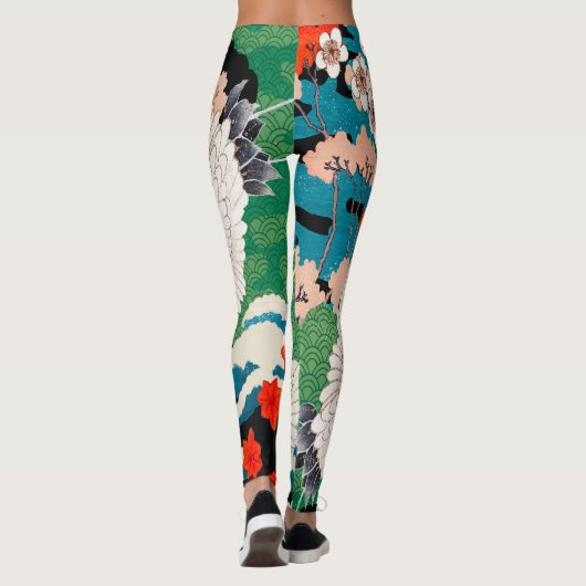  Japanse Sakura en rode kruid kranen Leggings (Achterkant)