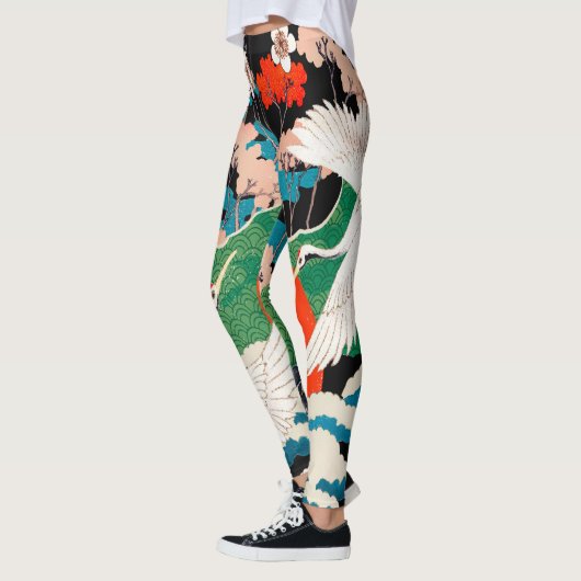  Japanse Sakura en rode kruid kranen Leggings (Links)