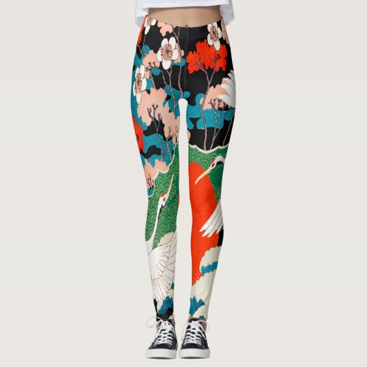  Japanse Sakura en rode kruid kranen Leggings