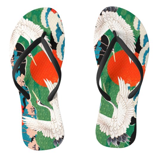  Japanse Sakura en rode kruid kranen Teenslippers (Voetbed)