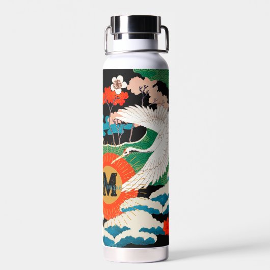  Japanse Sakura en rode kruid kranen Waterfles (Achterkant)