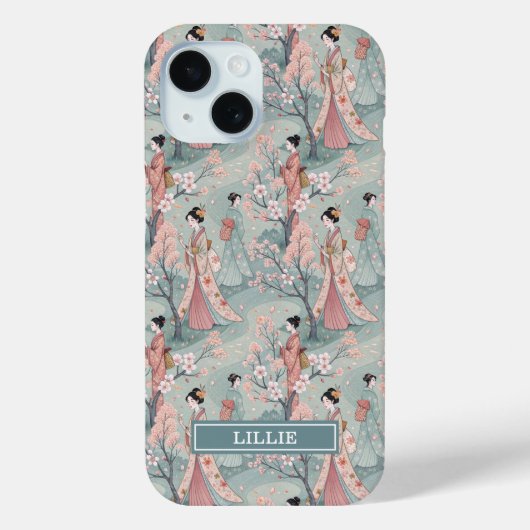 Japanse Sakura Geisha Patroon Monogram Case-Mate iPhone Case (Achterkant)